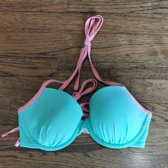 AERIE Bikini Top Bottom Pink Green Medium M New - Picture 4 of 10